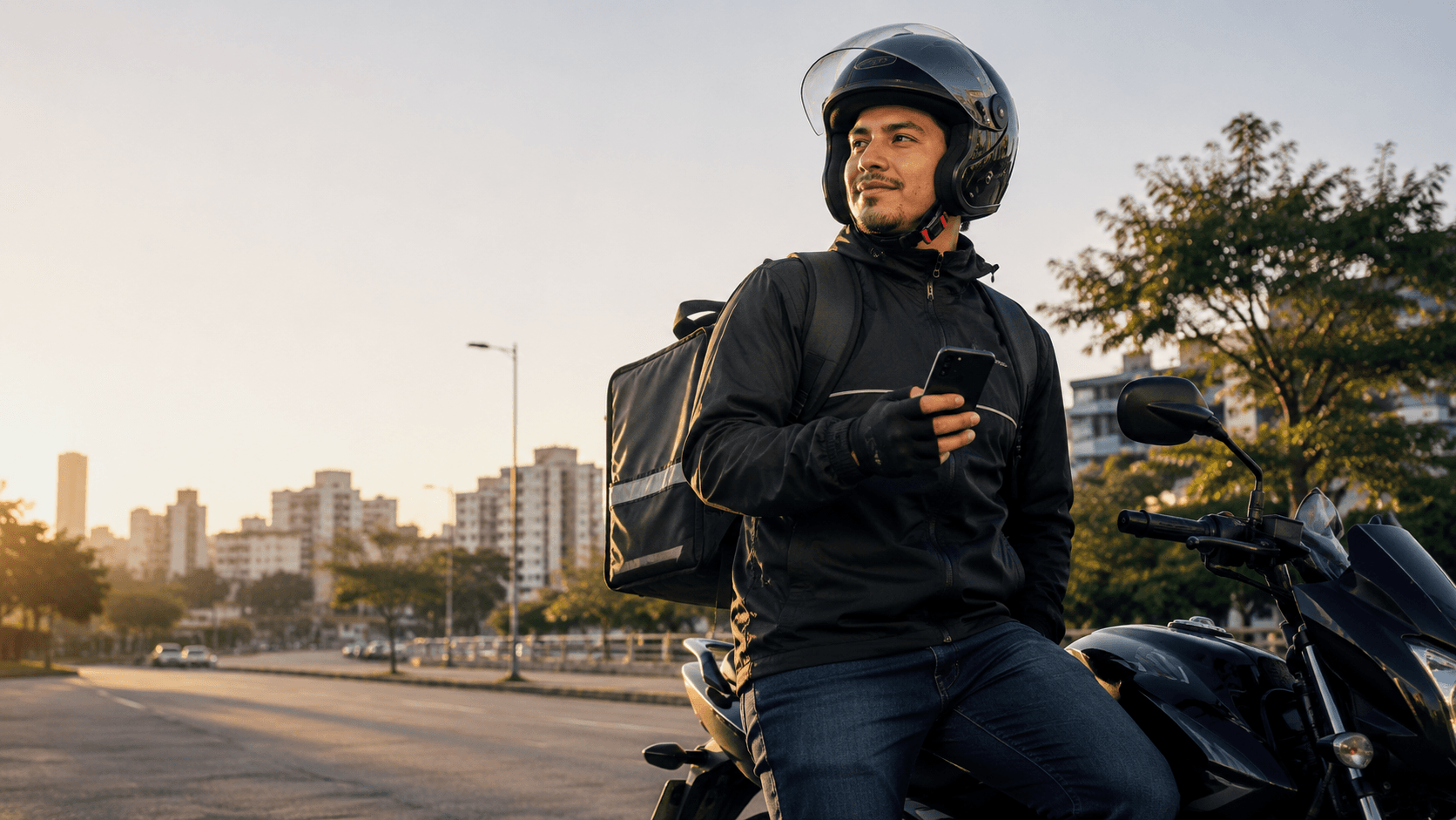 Entregador parceiro com motocicleta